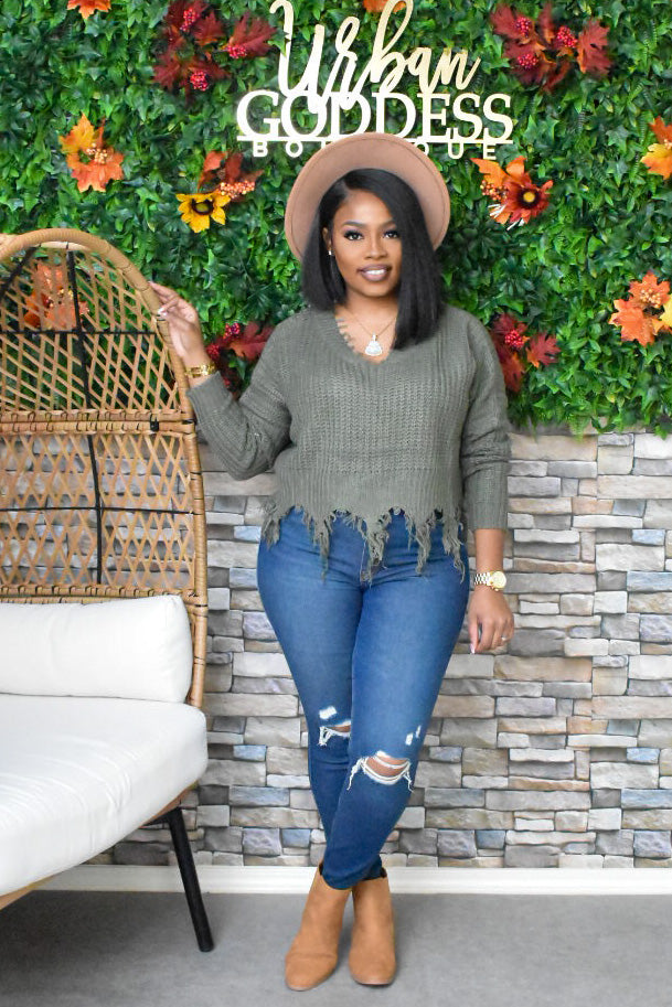 The “Living on the Edge” Sweater (Olive) – Urban Goddess Boutique